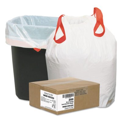 Heavy-Duty Trash Bags, 13 gal, 0.9 mil, 24.5″ x 27.38″, White, 50 Bags/Roll, 4 Rolls/Box