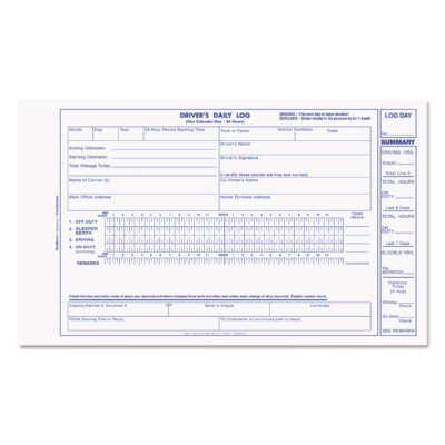 Driver’s Daily Log Book, Two-Part Carbonless, 8.75 x 5.38, 31 Forms Total