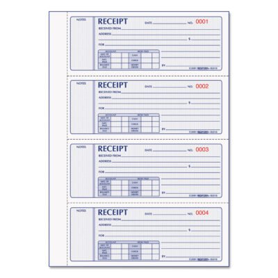 Money Receipt Book, Hardcover, Three-Part Carbonless, 7 x 2.75, 4 Forms/Sheet, 200 Forms Total