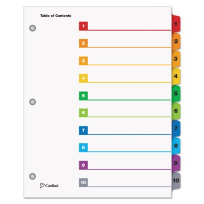 QuickStep OneStep Printable Table of Contents and Dividers, 10-Tab, 1 to 10, 11 x 8.5, White, Assorted Tabs, 24 Sets