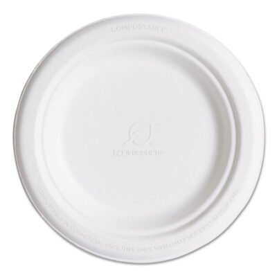 Renewable Sugarcane Plates, 6″ dia, Natural White, 1,000/Carton