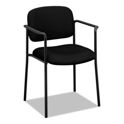 VL616 Stacking Guest Chair with Arms, Fabric Upholstery, 23.25″ x 21″ x 32.75″, Black Seat, Black Back, Black Base
