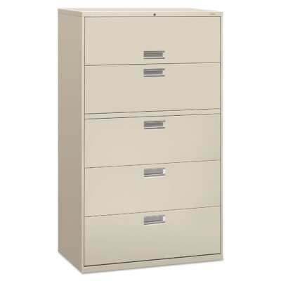 Brigade 600 Series Lateral File, 4 Legal/Letter-Size File Drawers, 1 Roll-Out File Shelf, Light Gray, 42″ x 18″ x 64.25″