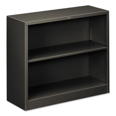 Metal Bookcase, Two-Shelf, 34.5w x 12.63d x 29h, Charcoal