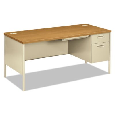 Metro Classic Series Right Pedestal “L” Workstation Desk, 66″ x 30″ x 29.5″, Harvest/Putty