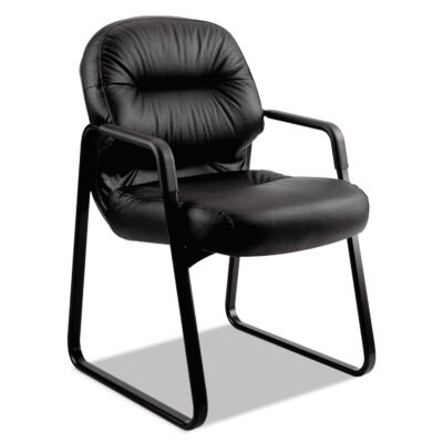 Pillow-Soft 2090 Series Guest Arm Chair, Leather Upholstery, 31.25″ x 35.75″ x 36″, Black Seat, Black Back, Black Base