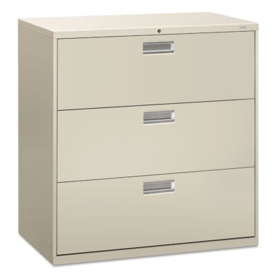 Brigade 600 Series Lateral File, 3 Legal/Letter-Size File Drawers, Light Gray, 42″ x 18″ x 39.13″