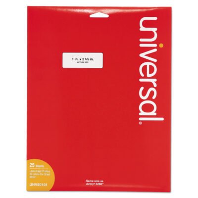 White Labels, Inkjet/Laser Printers, 1 x 2.63, White, 30/Sheet, 25 Sheets/Pack