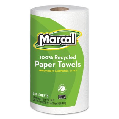 100% Premium Recycled Kitchen Roll Towels, 2-Ply, 11 x 8.8, White, 210 Sheets, 12 Rolls/Carton