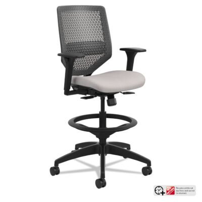 Solve Series ReActiv Back Task Stool, Supports Up to 300 lb, 23″ to 33″ Seat Height, Sterling Seat, Charcoal Back, Black Base