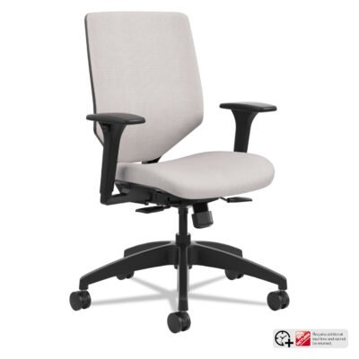 Solve Series Upholstered Back Task Chair, Supports Up to 300 lb, 17″ to 22″ Seat Height, Sterling Seat/Back, Black Base