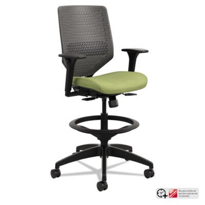 Solve Series ReActiv Back Task Stool, Supports Up to 300 lb, 23″ to 33″ Seat Height, Meadow Seat, Charcoal Back, Black Base