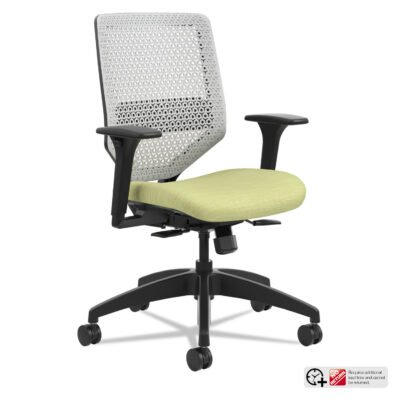 Solve Series ReActiv Back Task Chair, Supports Up to 300 lb, 18″ to 23″ Seat Height, Meadow Seat, Titanium Back, Black Base