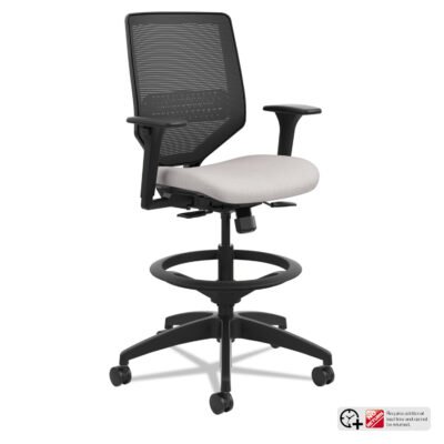 Solve Series Mesh Back Task Stool, Supports Up to 300 lb, 23″ to 33″ Seat Height, Sterling Seat/Back, Black Base