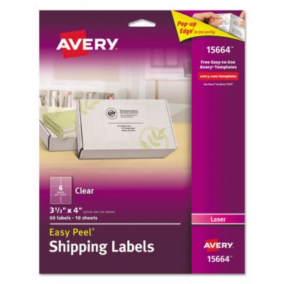 Matte Clear Easy Peel Mailing Labels w/ Sure Feed Technology, Laser Printers, 3.33 x 4, Clear, 6/Sheet, 10 Sheets/Pack