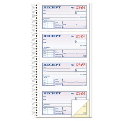 Spiralbound Money and Rent Receipt Book, Two-Part Carbonless, 4.75 x 2.75, 4 Forms/Sheet, 200 Forms Total
