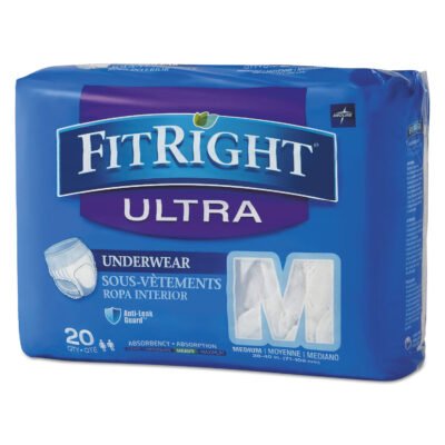 FitRight Ultra Protective Underwear, Medium, 28″ to 40″ Waist, 20/Pack, 4 Pack/Carton