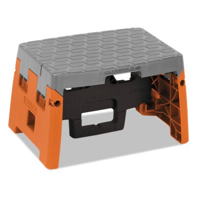 Folding Step Stool, 1-Step, 300 lb Capacity, 8.5″ Working Height, Orange/Gray