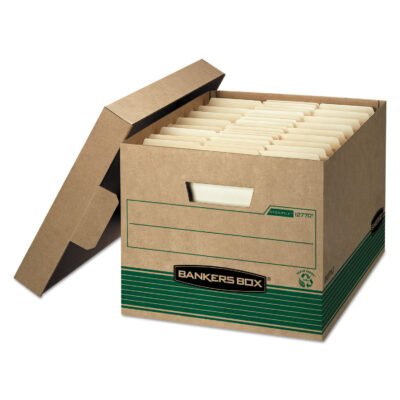 STOR/FILE Medium-Duty 100% Recycled Storage Boxes, Letter/Legal Files, 12.5″ x 16.25″ x 10.25″, Kraft/Green, 12/Carton