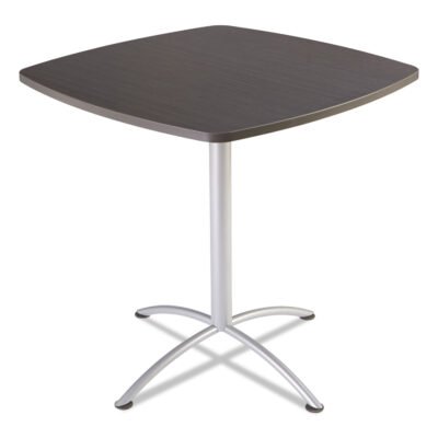 iLand Table, Bistro-Height, Square Top, Contoured Edges, 42w x 42d x 42h, Gray Walnut/Silver
