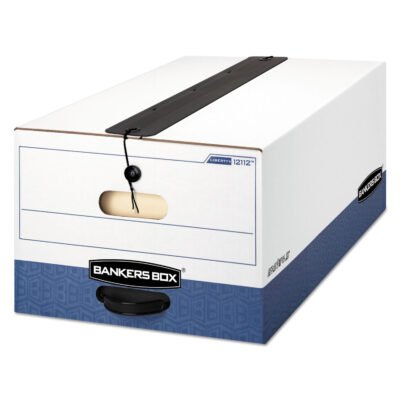 LIBERTY Plus Heavy-Duty Strength Storage Boxes, Legal Files, 15.25″ x 24.13″ x 10.75″, White/Blue, 12/Carton