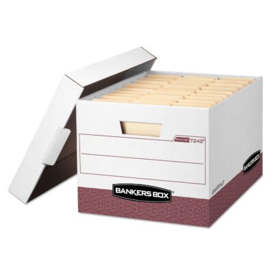 R-KIVE Heavy-Duty Storage Boxes, Letter/Legal Files, 12.75″ x 16.5″ x 10.38″, White/Red, 12/Carton