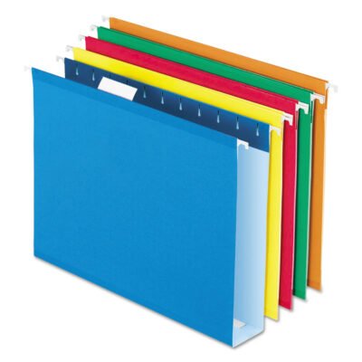 Extra Capacity Reinforced Hanging File Folders with Box Bottom, 2″ Capacity, Letter Size, 1/5-Cut Tab, Assorted Colors,25/BX