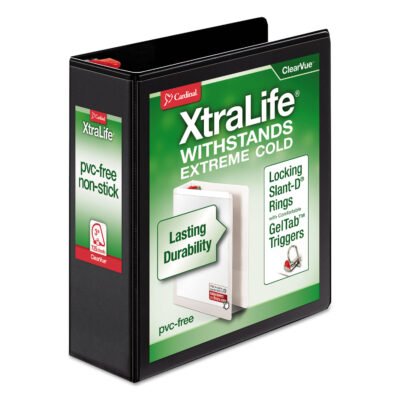 XtraLife ClearVue Non-Stick Locking Slant-D Ring Binder, 3 Rings, 3″ Capacity, 11 x 8.5, Black