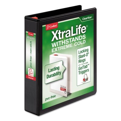 XtraLife ClearVue Non-Stick Locking Slant-D Ring Binder, 3 Rings, 1.5″ Capacity, 11 x 8.5, Black