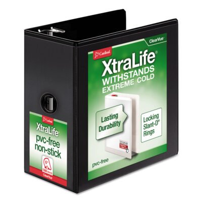 XtraLife ClearVue Non-Stick Locking Slant-D Ring Binder, 3 Rings, 6″ Capacity, 11 x 8.5, Black