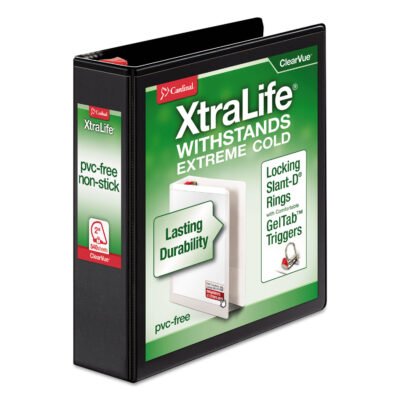 XtraLife ClearVue Non-Stick Locking Slant-D Ring Binder, 3 Rings, 2″ Capacity, 11 x 8.5, Black