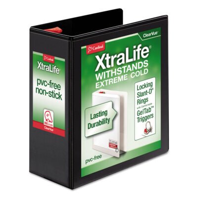 XtraLife ClearVue Non-Stick Locking Slant-D Ring Binder, 3 Rings, 4″ Capacity, 11 x 8.5, Black