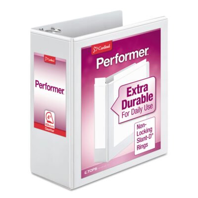 Performer ClearVue Slant-D Ring Binder, 3 Rings, 4″ Capacity, 11 x 8.5, White