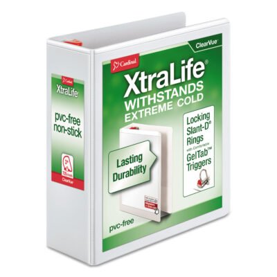 XtraLife ClearVue Non-Stick Locking Slant-D Ring Binder, 3 Rings, 3″ Capacity, 11 x 8.5, White