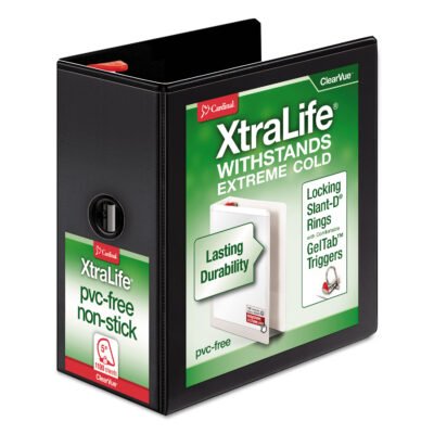 XtraLife ClearVue Non-Stick Locking Slant-D Ring Binder, 3 Rings, 5″ Capacity, 11 x 8.5, Black