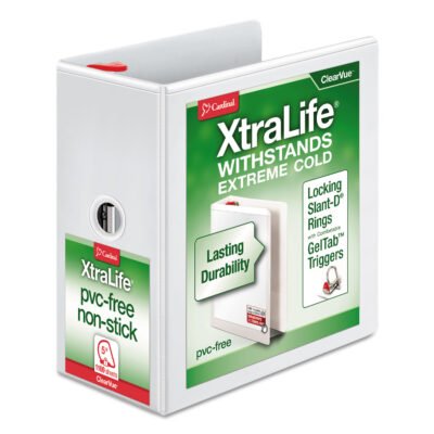 XtraLife ClearVue Non-Stick Locking Slant-D Ring Binder, 3 Rings, 5″ Capacity, 11 x 8.5, White