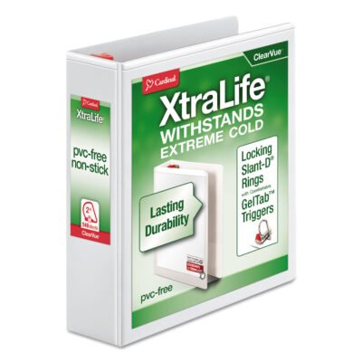 XtraLife ClearVue Non-Stick Locking Slant-D Ring Binder, 3 Rings, 2″ Capacity, 11 x 8.5, White