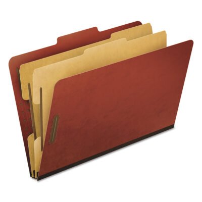 Six-Section Pressboard Classification Folders, 2″ Expansion, 2 Dividers, 6 Fasteners, Legal Size, Red Exterior, 10/Box