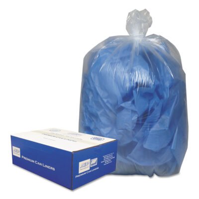 Linear Low-Density Can Liners, 60 gal, 0.9 mil, 38″ x 58″, Clear, 10 Bags/Roll, 10 Rolls/Carton