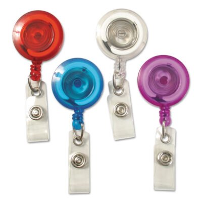 ID Slide-Style Belt Clip Card Reels, 30″ Extension, Blue/Purple/Red/Translucent, 4/Pack