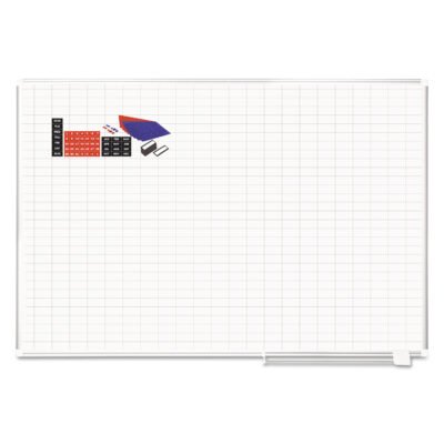 Gridded Magnetic Porcelain Dry Erase Planning Board, 1 x 2 Grid, 72 x 48, White Surface, Silver Aluminum Frame