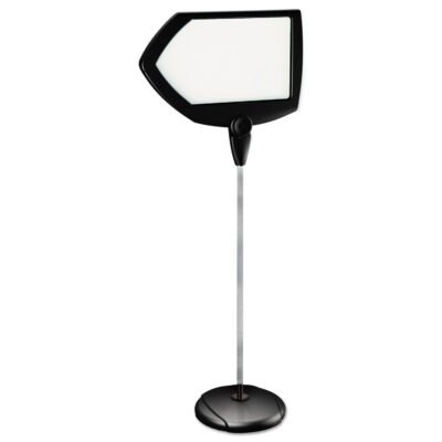 Floor Stand Sign Holder, Arrow, 25 x 17, 63″ High, White Surface, Black Steel Frame