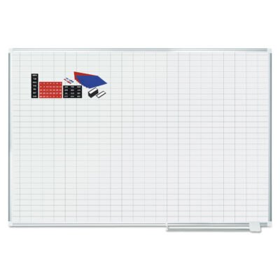 Gridded Magnetic Steel Dry Erase Planning Board with Accesssories, 1 x 2 Grid, 72 x 48, White Surface, Silver Aluminum Frame