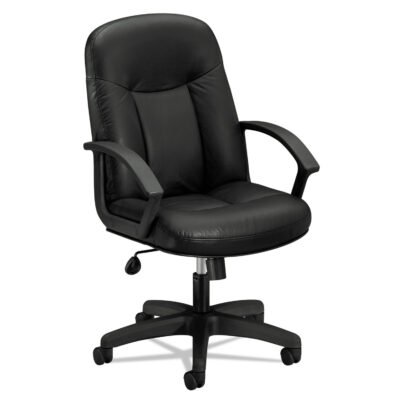 HVL601 Series Executive High-Back Leather Chair, Supports Up to 250 lb, 17.44″ to 20.94″ Seat Height, Black