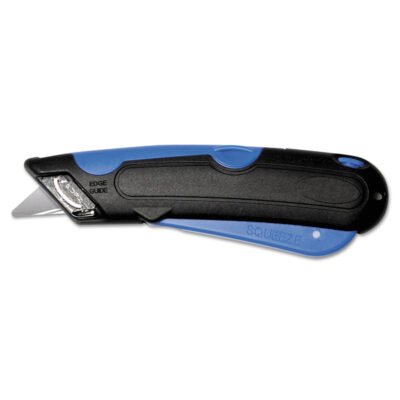 Easycut Cutter Knife w/Self-Retracting Safety-Tipped Blade, 6″ Plastic Handle, Black/Blue