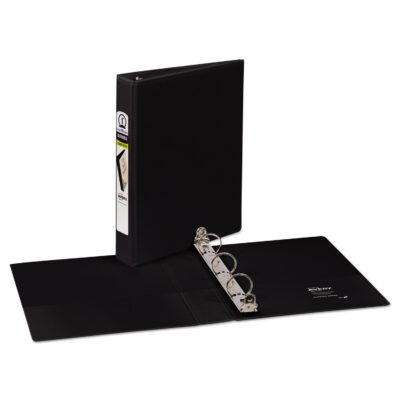 Mini Size Durable View Binder with Round Rings, 3 Rings, 1″ Capacity, 8.5 x 5.5, Black