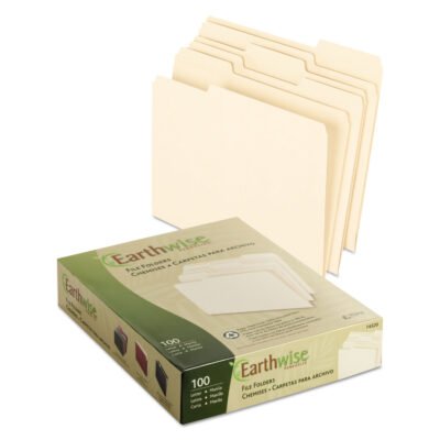 Earthwise by Pendaflex 100% Recycled Manila File Folder, 1/3-Cut Tabs: Assorted, Letter, 0.75″ Expansion, Manila, 100/Box
