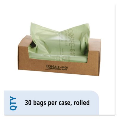 EcoSafe-6400 Bags, 64 gal, 0.85 mil, 48″ x 60″, Green, 30/Box