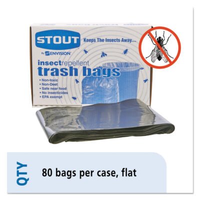 Insect-Repellent Trash Bags, 35 gal, 2 mil, 33″ x 45″, Black, 80/Box