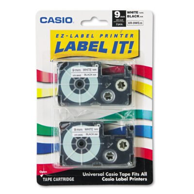 Tape Cassettes for KL Label Makers, 0.37″ x 26 ft, Black on White, 2/Pack